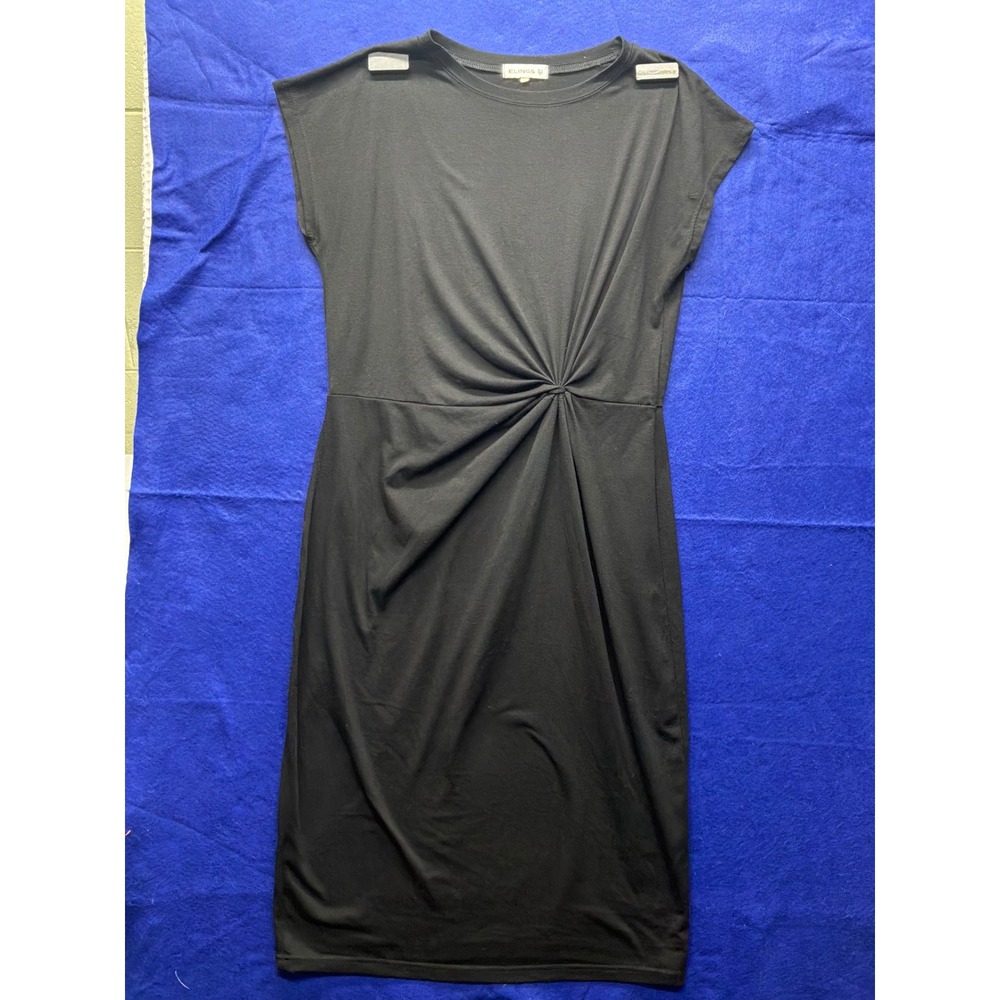 [Minimalist] Womens Elings Twist Front Draped Sheath Dress L Black
